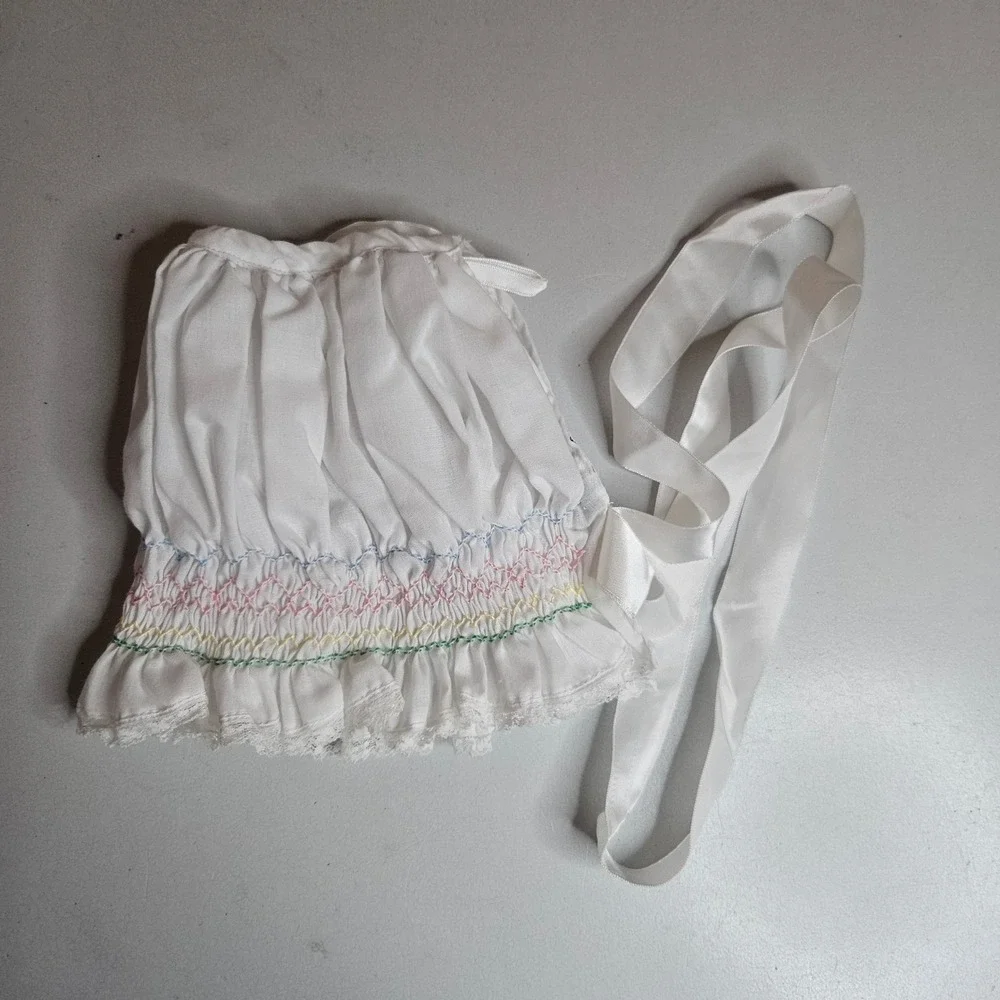 Vtg Mikell Stribling Baby Bonnet White Hand Smocked Christening Hat‎ Heirloom